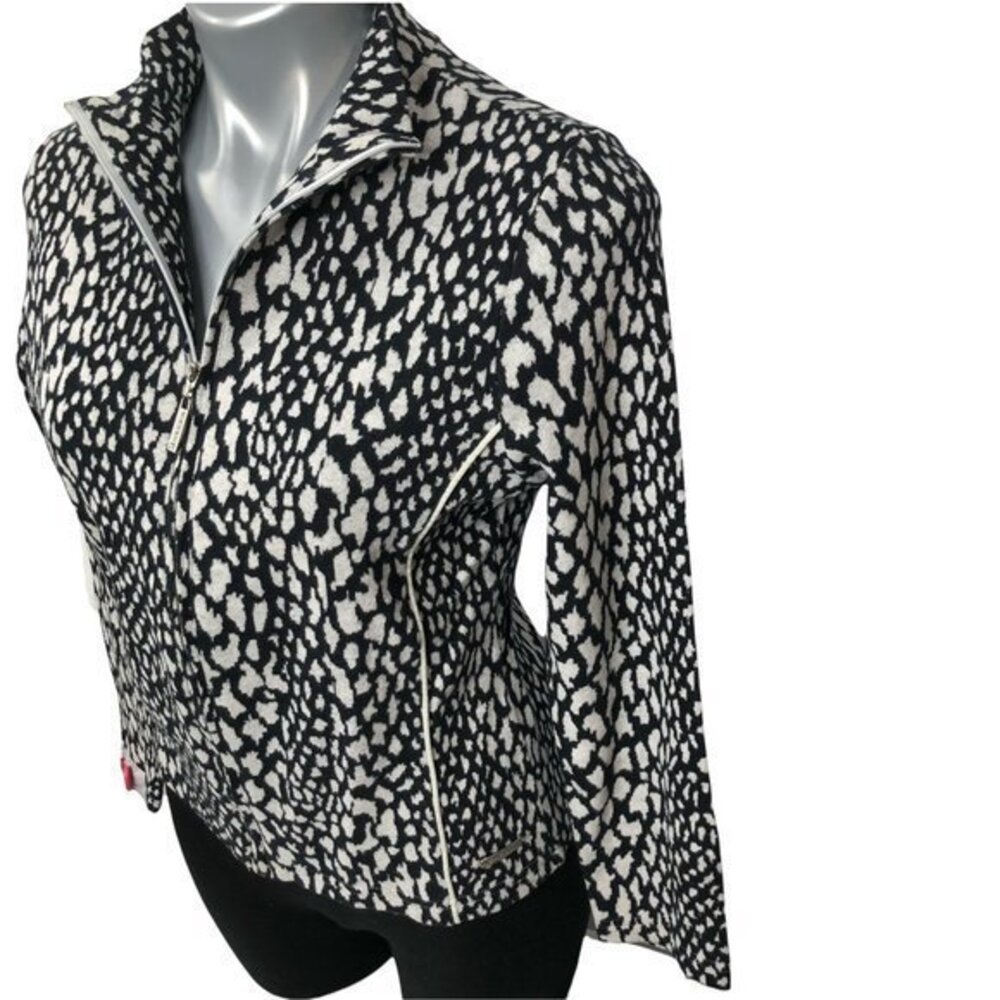 P By Krizia Black White Animal print Full Zip Cardigan Women's Size M